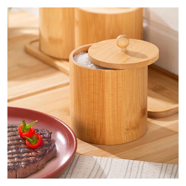 Porsima Pbt-604 Bambu Çok Amaçlı Standlı Saklama Kabı Organizer 4 Parça Baharat Seti Bambu - Görsel 4