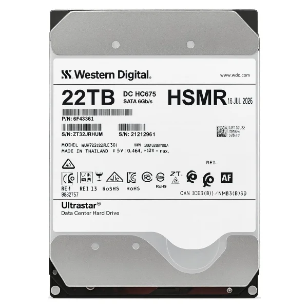 Western Digital Ultrastar Dc Hc675 22tb 7200rpm 256mb 6g Sata 3.5" Harddisk 0f48261 Wxh722422ale601 - Görsel 2