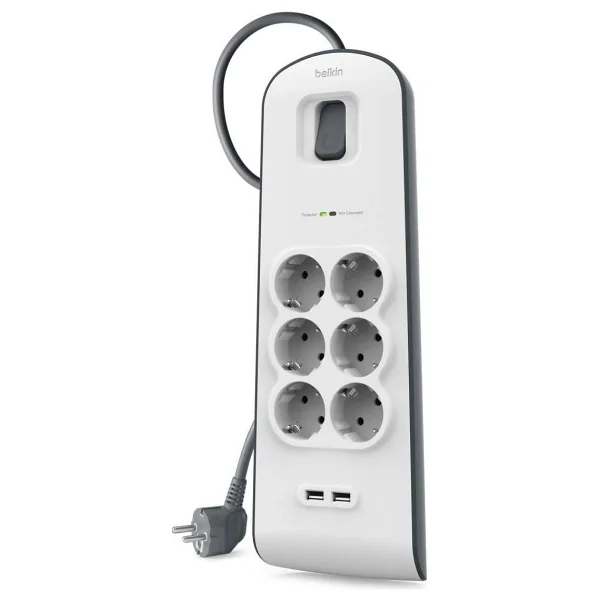 Belkin 6'lı Akım Korumalı Priz + 2x USB-A 2 m - Beyaz - 1 Adet - Görsel 3