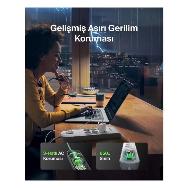 Belkin 6'lı Akım Korumalı Priz + 2x USB-A 2 m - Beyaz - 1 Adet - Görsel 7