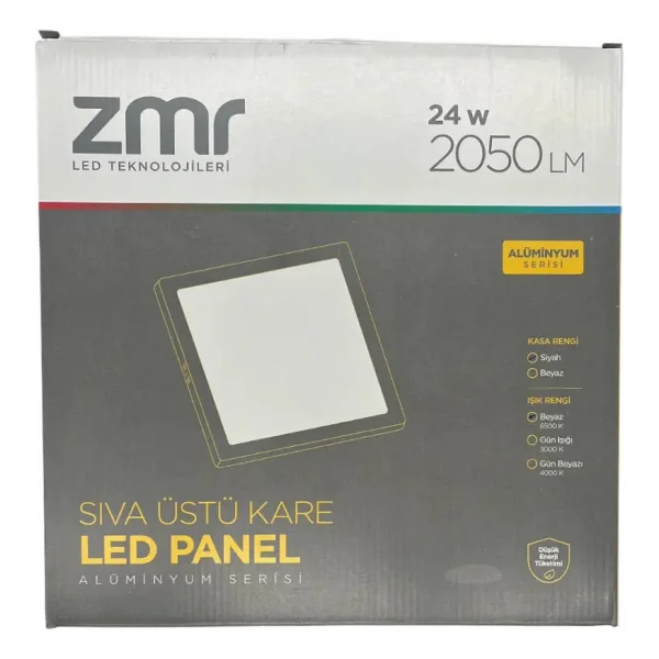 Zmr 24w Sıvaüstü Beyaz Işık Siyah Kasa Kare Panel LED Armatür - Siyah - Beyaz - Görsel 2