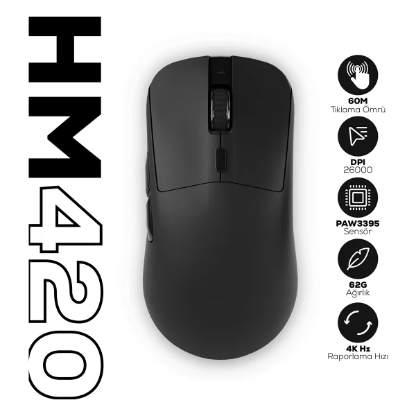 Hawk Gaming Hm420 Beyaz Şarjlı Optik Kablolu/Kablosuz Oyuncu Mouse - Görsel 10