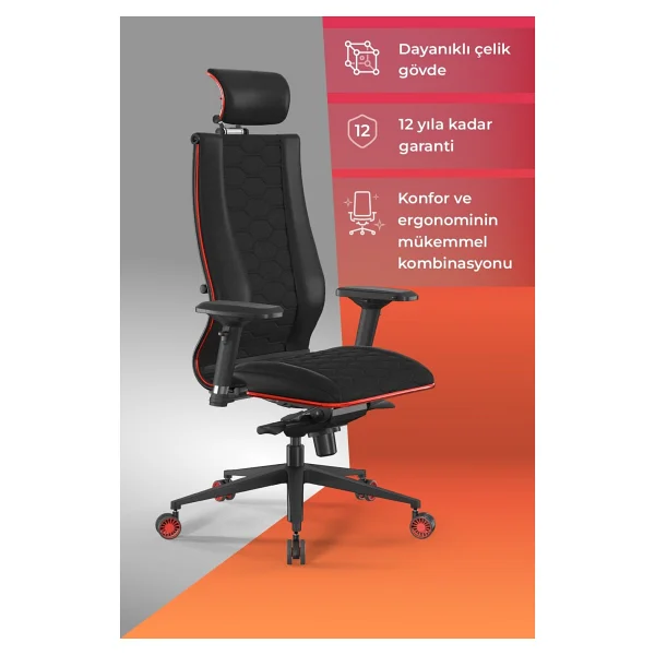 Metta Samurai Red Ergonomik Fileli Ve Deri Oyuncu / Ofis Koltuğu - 2E2.3.7.f - Görsel 6