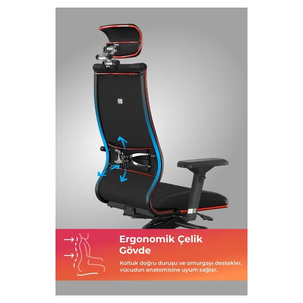 Metta Samurai Red Ergonomik Fileli Ve Deri Oyuncu / Ofis Koltuğu - 2E2.3.7.f - Görsel 2