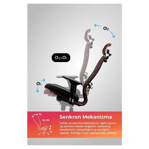 Metta Samurai Red Ergonomik Fileli Ve Deri Oyuncu / Ofis Koltuğu - 2E2.3.7.f - Görsel 3