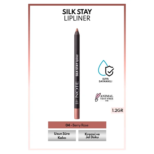 Note Cosmetique Silk Stay Waterproof 04 Berry Rose Dudak Kalemi - Görsel 3