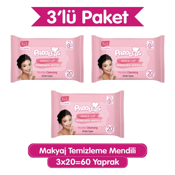 Paddlers 3'ü 1 Arada Micellar 20'li 3 Adet Makyaj Temizleme Mendili - Görsel 8