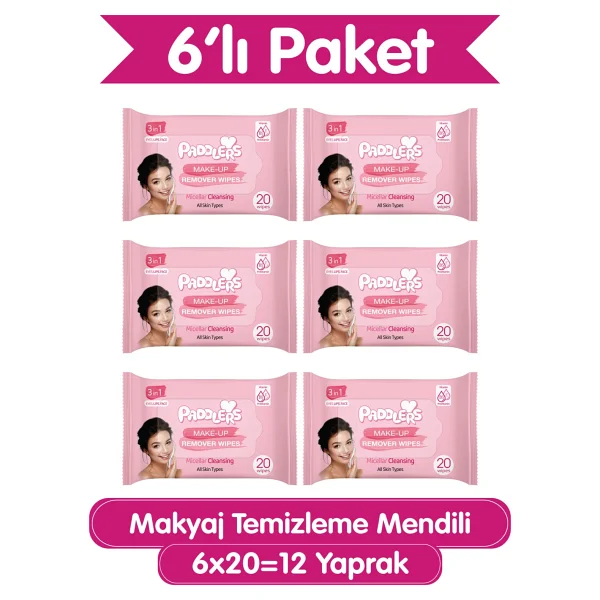 Paddlers 3'ü 1 Arada Micellar 20'li 6 Adet Makyaj Temizleme Mendili - Görsel 9