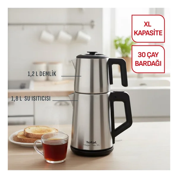 Tefal XL Kapasite Inox Paslanmaz Çelik Gövdeli 1650 Watt Çay Makinesi + Mutfak Tartısı Hediyeli - Görsel 3