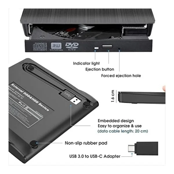 Pop-Up USB 3.0 Harici DVD-Rw Optik Sürücü Beyaz - Görsel 6