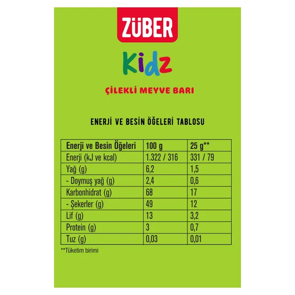 Züber Kidz Meyve Bar Çilekli 25g X 16 Adet - 25 Gr - Görsel 4