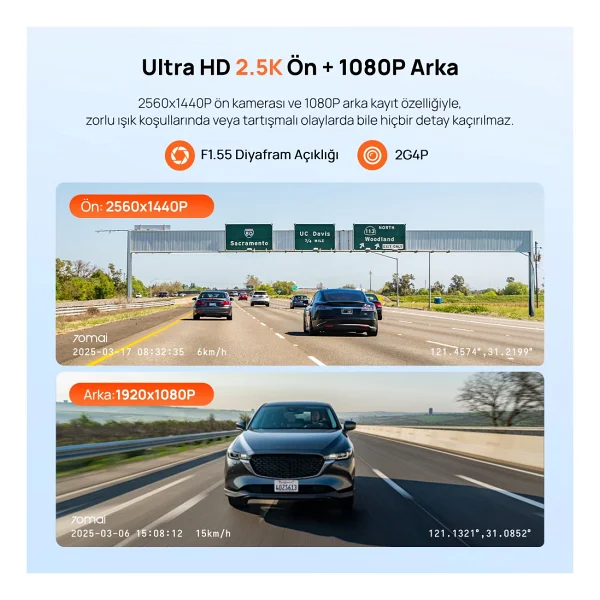 70mai A410 Full HD Ön Ve Arka Araç Kamerası Seti - Görsel 10