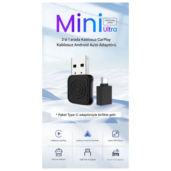 Carlinkit Mini Ultra 3 Kablosuz Carplay Adaptör - Görsel 3
