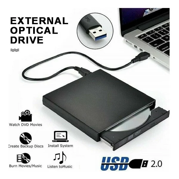 Alfasis Harici DVD Rw USB 2.0 CD DVD Yazıcı Okuyucu - Siyah - Görsel 2