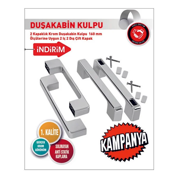 Can Yıldız Plastik Lüks Kare Krom D Kulp Duşa Kabin Kulbu Krom Duş Kulp 4 Adet Dörtlü Set Lüx - Görsel 5