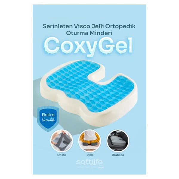 Softlife Coxygel Serinleten Visco Oturma Minderi Jelli Ortopedik Coccyx Kuyruk Sokumu Minderi 45x34x7cm - 45 X 35 Cm - Gri - Görsel 10