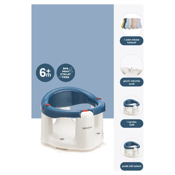 Babyjem Indigo Mavi Önden Açılır Banyo Ve Mama Oturağı - 2'li Set Hediye Minderli Hafif Ve Pratik - Görsel 10