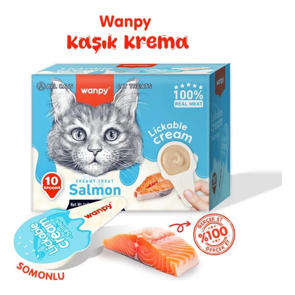 Wanpy Somonlu 10x16 Gr Kaşık Krema Kedi Ödül Maması - Görsel 8