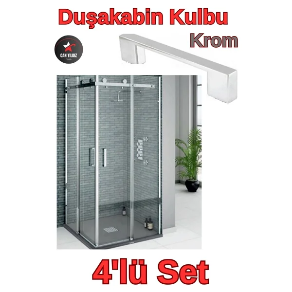 Can Yıldız Plastik Lüks Kare Krom D Kulp Duşa Kabin Kulbu Krom Duş Kulp 4 Adet Dörtlü Set Lüx - Görsel 8