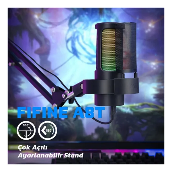 Fifine Ampligame A8t RGB USB Yayıncı Mikrofonu - Görsel 4