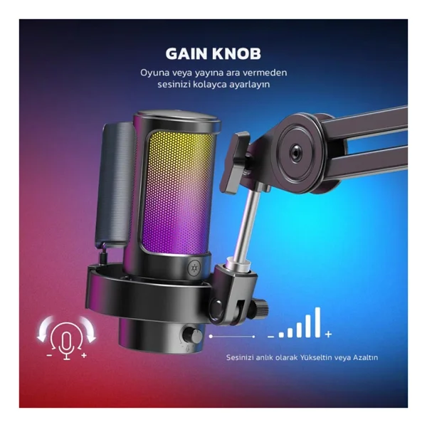Fifine Ampligame A8t RGB USB Yayıncı Mikrofonu - Görsel 5