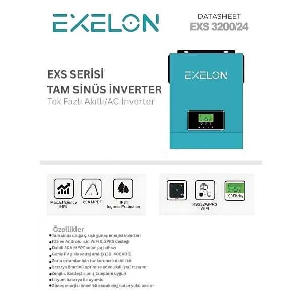Exelon 3kw 24v Akıllı İnverter Mppt (400vdc) - Görsel 5