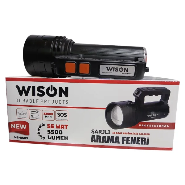 Wison WS-8585 Profesyonel Arama Feneri 55W - 5500 Lümen - 22.000 Mah - Zoomlu, Arka Işık & Çakar Modlu - Siyah - Görsel 3