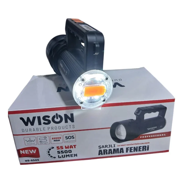 Wison WS-8585 Profesyonel Arama Feneri 55W - 5500 Lümen - 22.000 Mah - Zoomlu, Arka Işık & Çakar Modlu - Siyah - Görsel 4