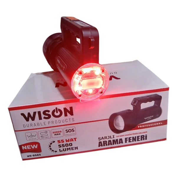 Wison WS-8585 Profesyonel Arama Feneri 55W - 5500 Lümen - 22.000 Mah - Zoomlu, Arka Işık & Çakar Modlu - Siyah - Görsel 6