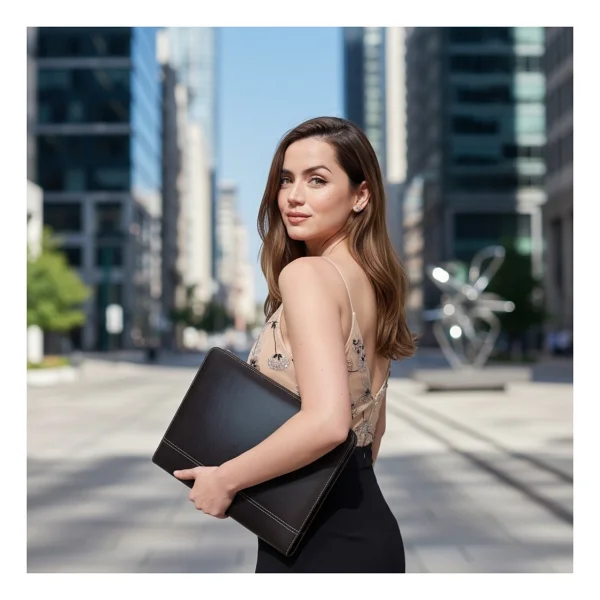 Coverzone Premium Suni Deri Sekreterlik - Mandallı Evrak Tutucu, Tablet Bölmeli Organizer, Çok Gözlü Evrak Dosyası (32.5 X 25 Cm), Siyah - Hesap Makineli - Görsel 3