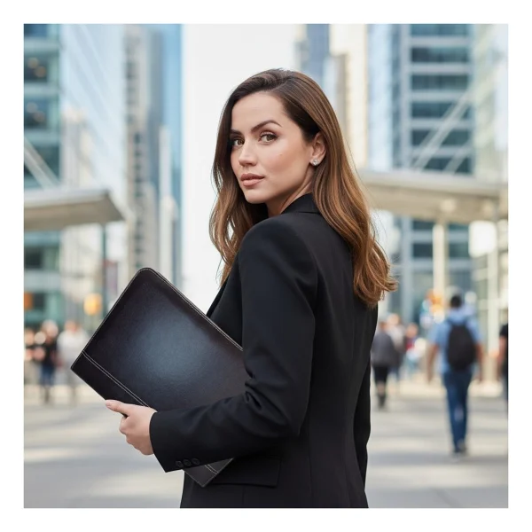 Coverzone Premium Suni Deri Sekreterlik - Mandallı Evrak Tutucu, Tablet Bölmeli Organizer, Çok Gözlü Evrak Dosyası (32.5 X 25 Cm), Siyah - Hesap Makineli - Görsel 5