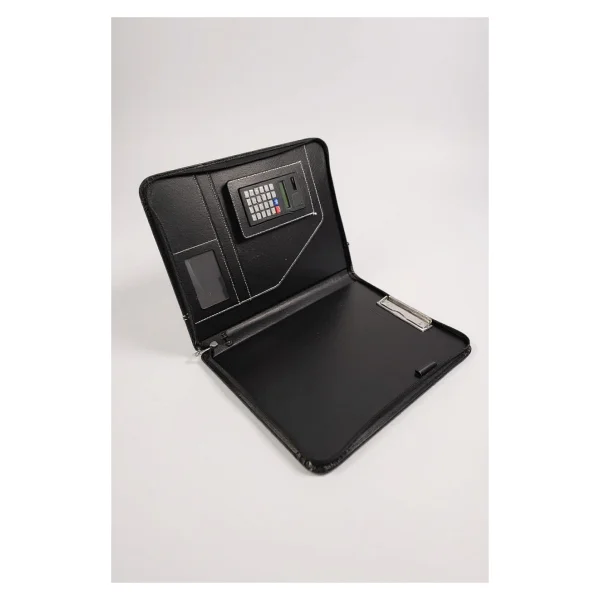 Coverzone Premium Suni Deri Sekreterlik - Mandallı Evrak Tutucu, Tablet Bölmeli Organizer, Çok Gözlü Evrak Dosyası (32.5 X 25 Cm), Siyah - Hesap Makineli - Görsel 8