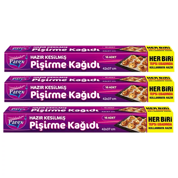 Parex Hazır Kesilmiş Pişirme Kağıdı 16'lı 42 X 37 Cm Üçlü Set - Görsel 2