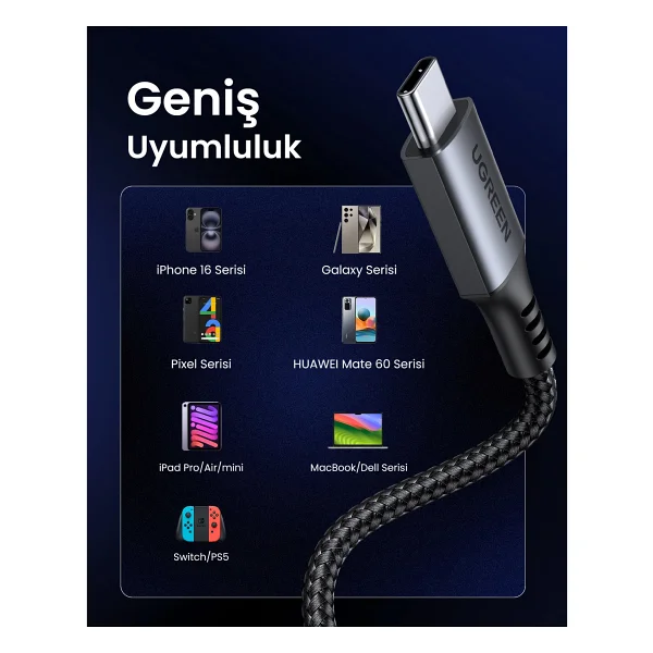 Ugreen 15374 2 M Type-C To Type-C Hızlı Şarj Kablosu - Görsel 7