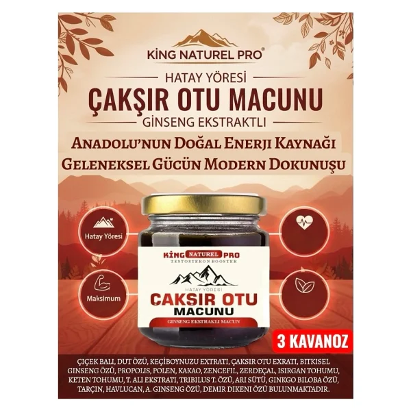 King 3 X 240 Gr Pro Naturel Çakşır Otu Macunu Ballı Polenli Güç Ve Kuvvet - 740 Gr - Görsel 2