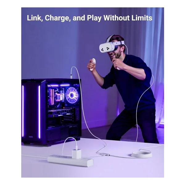 Syntech 5 M USB 3.0 Şarj Ve Bağlantı Kablosu - Meta Quest 3s/Quest 3/Oculus Quest 2 Uyumlu, Ekstra Şarj Portlu Vr PC/Steamvr Oyun Kablosu - Beyaz - Görsel 3