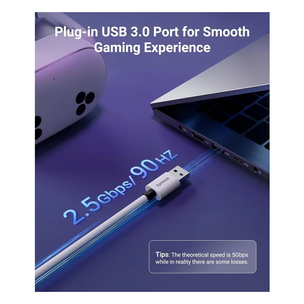 Syntech 5 M USB 3.0 Şarj Ve Bağlantı Kablosu - Meta Quest 3s/Quest 3/Oculus Quest 2 Uyumlu, Ekstra Şarj Portlu Vr PC/Steamvr Oyun Kablosu - Beyaz - Görsel 6