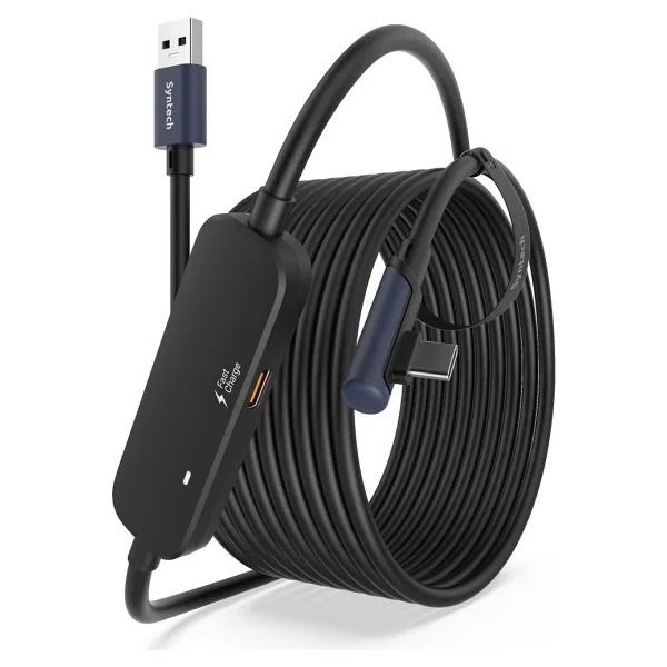 Syntech 5 M USB 3.0 Şarj Ve Bağlantı Kablosu - Meta Quest 3s/Quest 3/Oculus Quest 2 Uyumlu, Ekstra Şarj Portlu Vr PC/Steamvr Oyun Kablosu - Siyah - Görsel 3