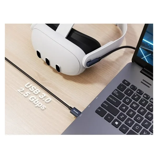 Syntech 5 M USB 3.0 Şarj Ve Bağlantı Kablosu - Meta Quest 3s/Quest 3/Oculus Quest 2 Uyumlu, Ekstra Şarj Portlu Vr PC/Steamvr Oyun Kablosu - Siyah - Görsel 4