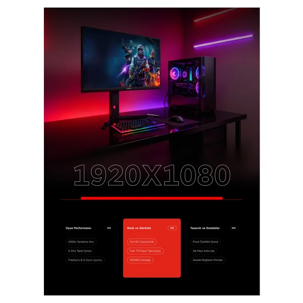 Rampage Zenıth Zn24tn540 24.1" 0.2 Ms Full HD Pivot 540 Hz Oyuncu Monitörü - Görsel 5