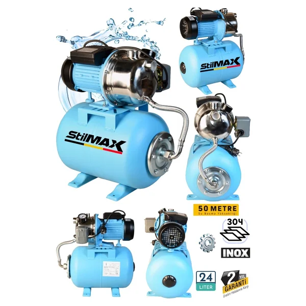 Stilmax Paslanmaz Gövdeli 1.5hp Jet + 24LT Küre Tank Seti 4 Kat 4 Daire Ev Tipi Otomatik Sistem Hidrofor Set - Görsel 3