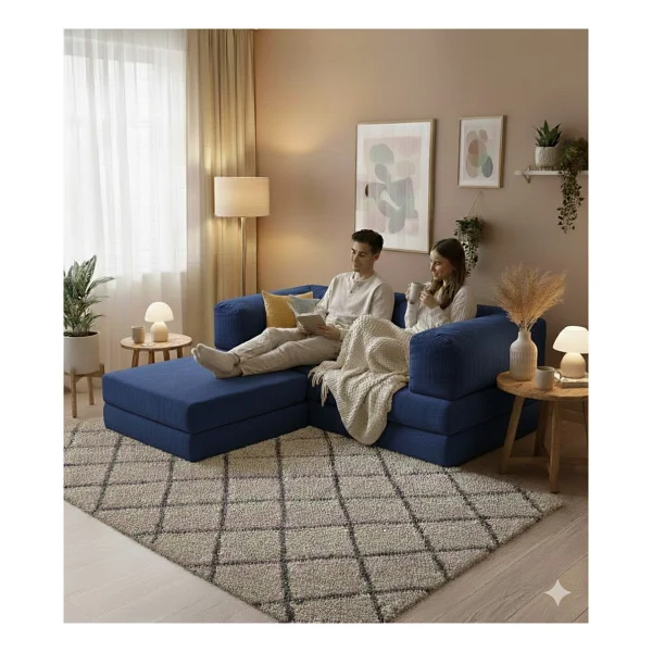 Monamı Dechome 200x200 Köşe Takımı Kadife Köşe Koltuk Modüler Köşe Takımı Yataklı L Koltuk Fitilli Kadife Yıkanabilir Fitilli Kadife Kumaş - Lacivert - Görsel 10