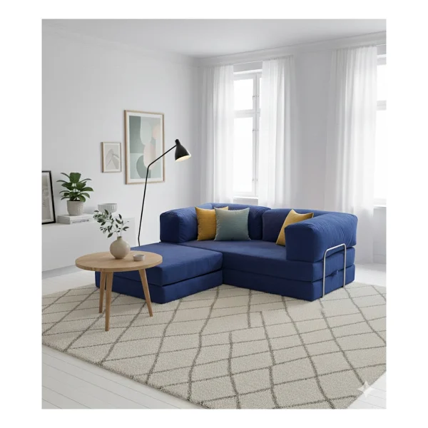 Monamı Dechome 200x200 Köşe Takımı Kadife Köşe Koltuk Modüler Köşe Takımı Yataklı L Koltuk Fitilli Kadife Yıkanabilir Fitilli Kadife Kumaş - Lacivert - Görsel 3