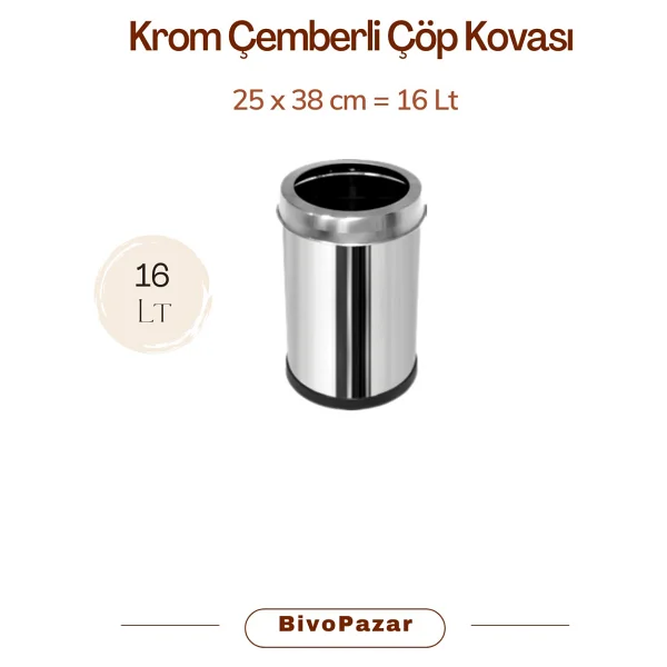 Palex 3820-16 Krom Çemberli Çöp Kovası 16 Lt - Görsel 2
