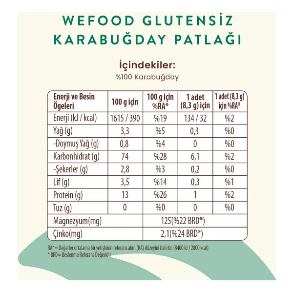 Wefood Glutensiz Karabuğday Patlağı 100 Gr 5'li - Görsel 3