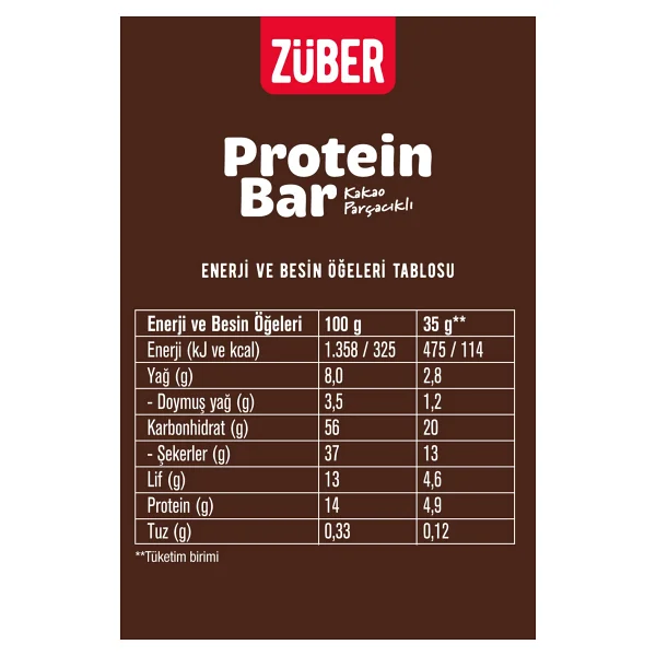 Züber Kakao Parçacıklı Protein Bar 35 Gr 12 Adet - Görsel 3