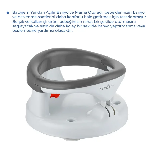 Babyjem Antrasit Yandan Açılır Banyo Ve Mama Oturağı & Hediye Minderli 2'li Set Kolay Temizlenebilir - Görsel 2
