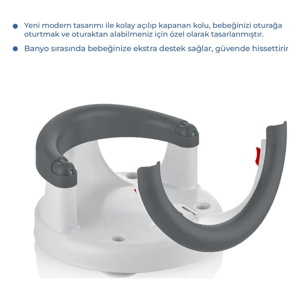 Babyjem Antrasit Yandan Açılır Banyo Ve Mama Oturağı & Hediye Minderli 2'li Set Kolay Temizlenebilir - Görsel 4