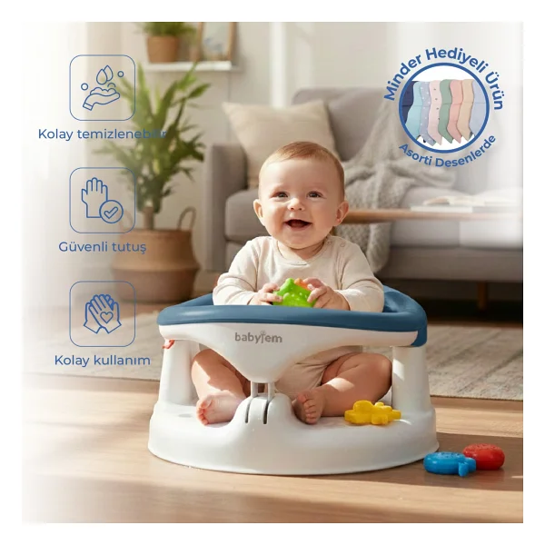 Babyjem İndigo Mavi Yandan Açılır Banyo Ve Mama Oturağı & Minder 2'li Set Kolay Temizlenebilir - Görsel 10
