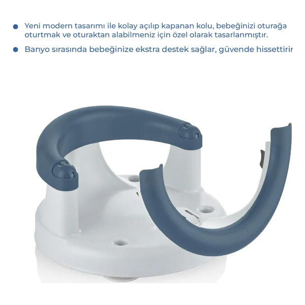 Babyjem İndigo Mavi Yandan Açılır Banyo Ve Mama Oturağı & Minder 2'li Set Kolay Temizlenebilir - Görsel 3